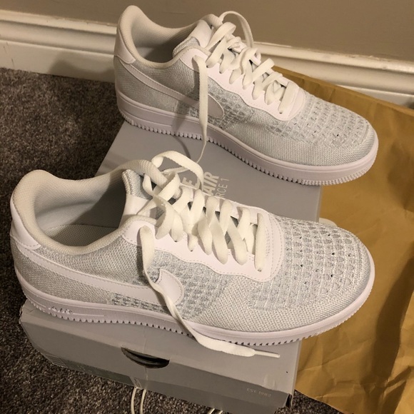 Air Force 1 Flyknit Nike Shoes - White N Grey/Blue - Picture 3 of 8